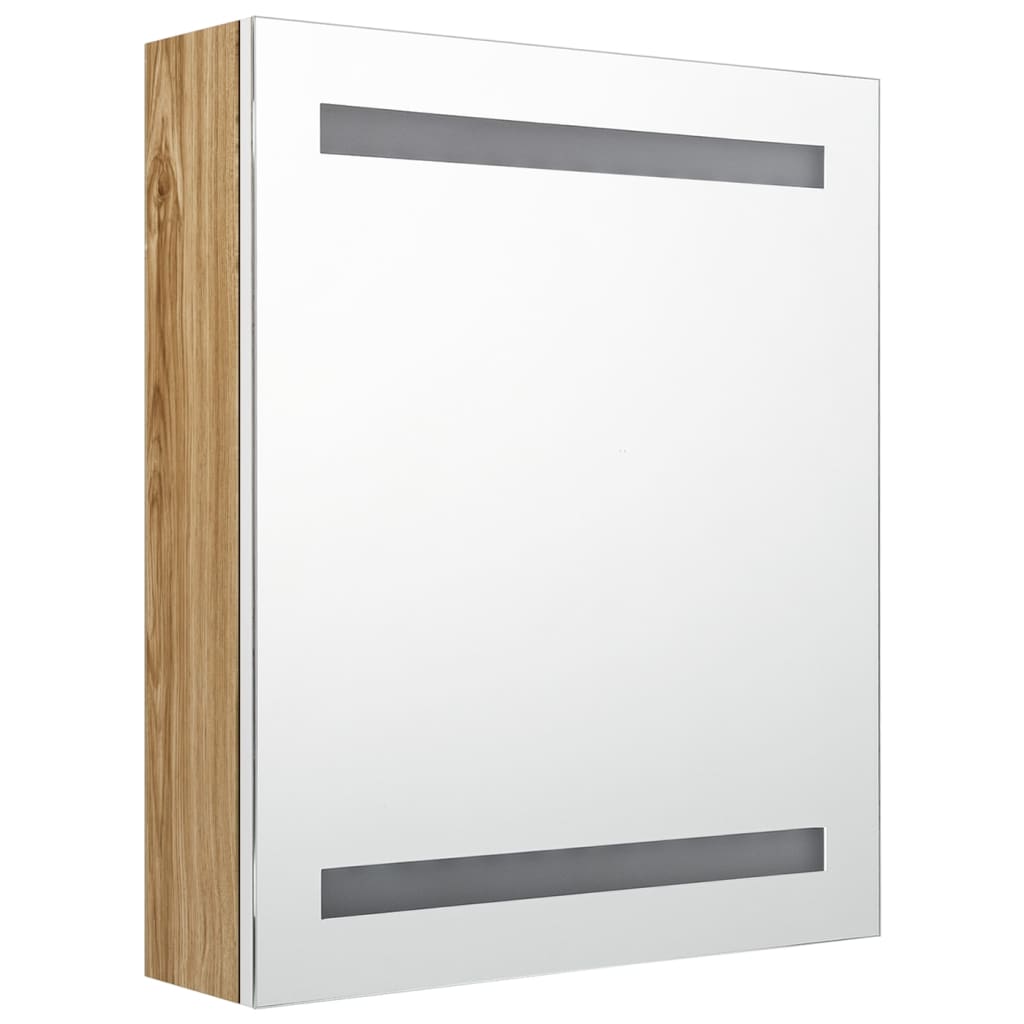 fehér-tölgyszínű LED-es tükrös fürdőszobaszekrény 50x14x60 cm