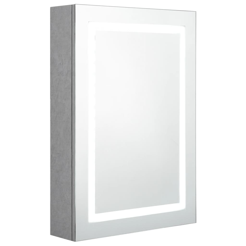 betonszürke LED-es tükrös fürdőszobaszekrény 50 x 13 x 70 cm