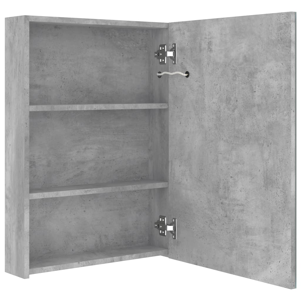 betonszürke LED-es tükrös fürdőszobaszekrény 50 x 13 x 70 cm
