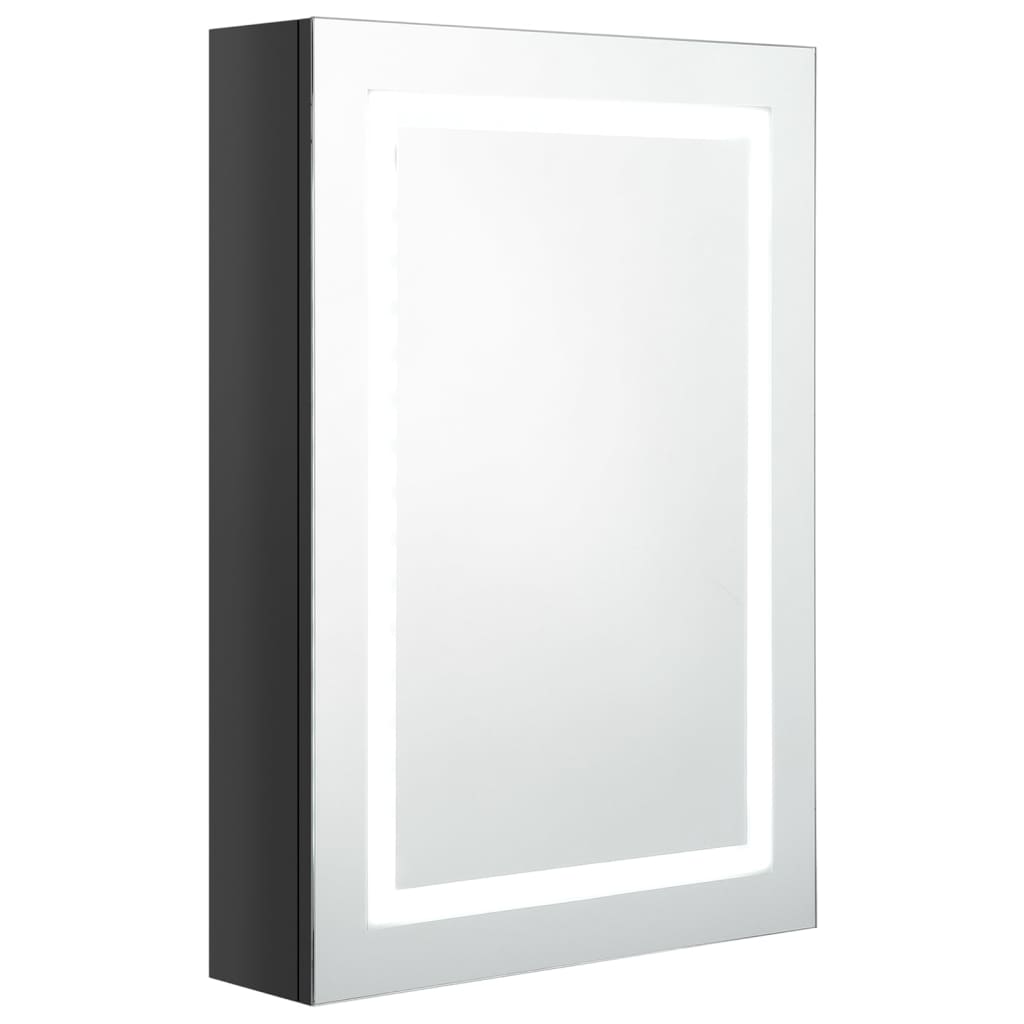 fényes fekete LED-es tükrös fürdőszobaszekrény 50 x 13 x 70 cm