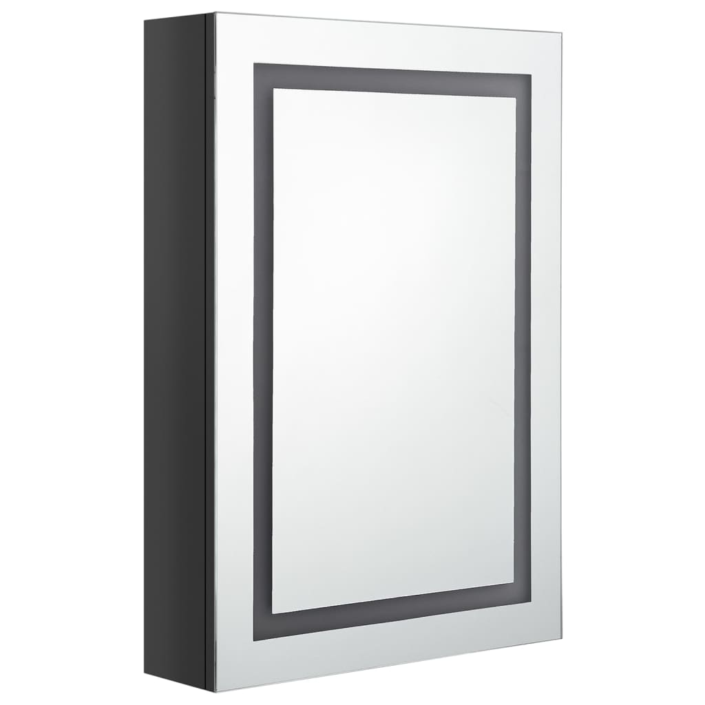 fényes fekete LED-es tükrös fürdőszobaszekrény 50 x 13 x 70 cm
