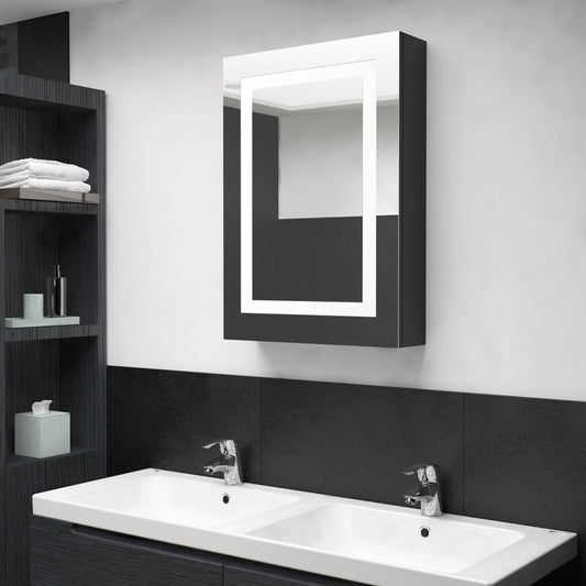 fényes fekete LED-es tükrös fürdőszobaszekrény 50 x 13 x 70 cm