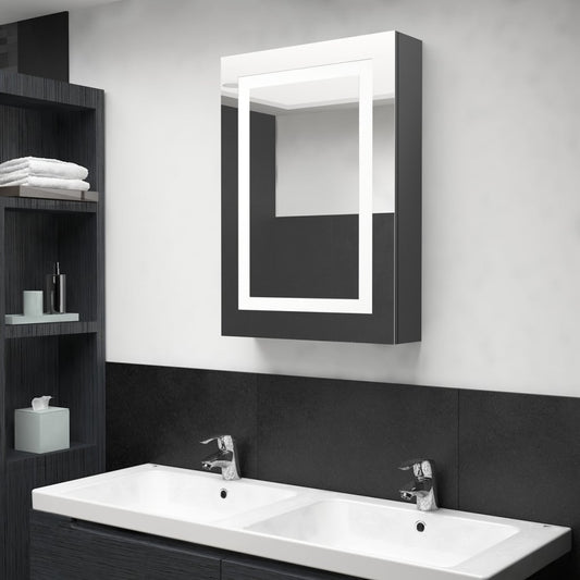 fényes szürke LED-es tükrös fürdőszobaszekrény 50 x 13 x 70 cm