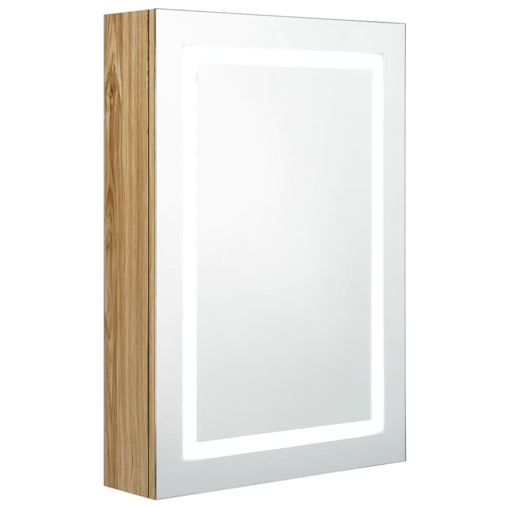 tölgyszínű LED-es tükrös fürdőszobaszekrény 50 x 13 x 70 cm