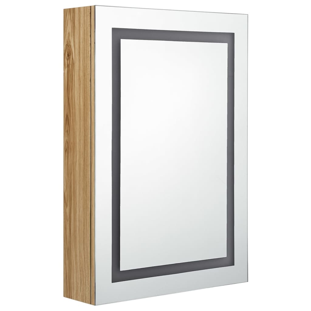 tölgyszínű LED-es tükrös fürdőszobaszekrény 50 x 13 x 70 cm