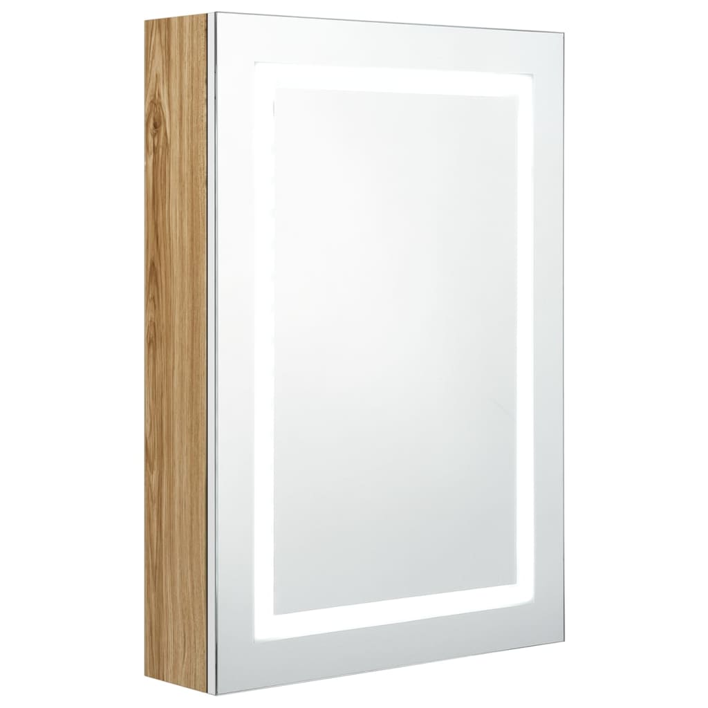 fehér-tölgyszínű LED-es tükrös fürdőszobaszekrény 50x13x70 cm