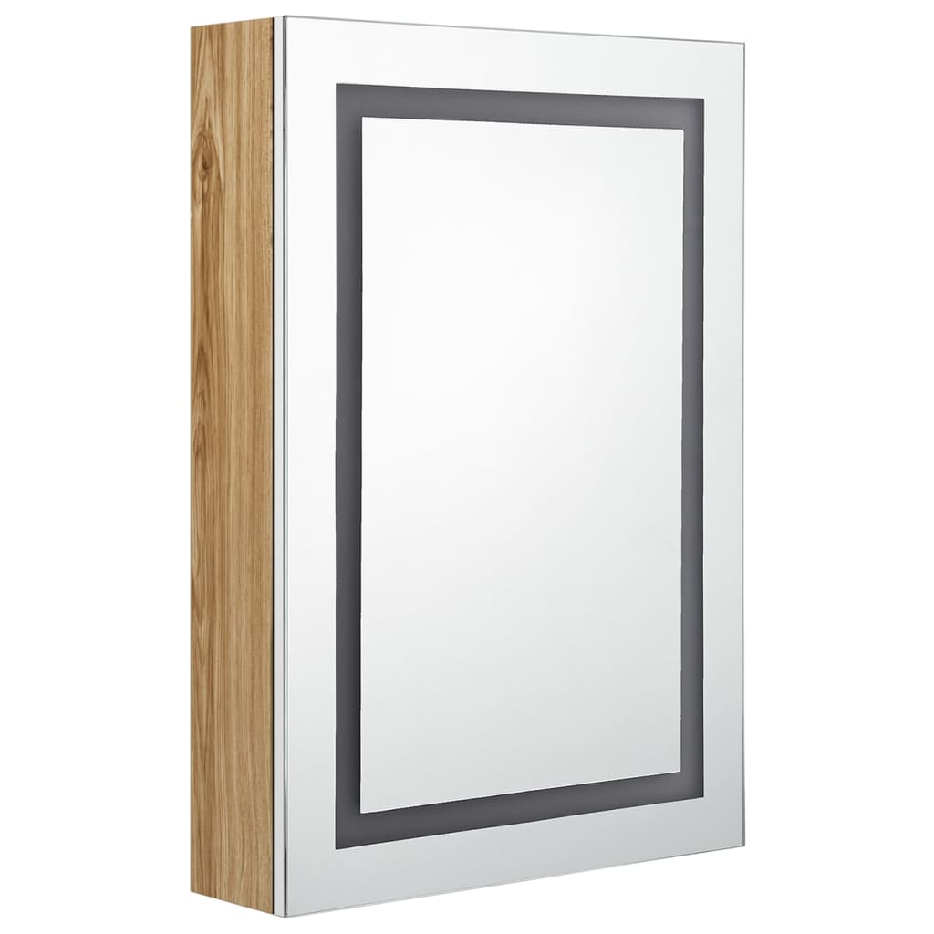 fehér-tölgyszínű LED-es tükrös fürdőszobaszekrény 50x13x70 cm