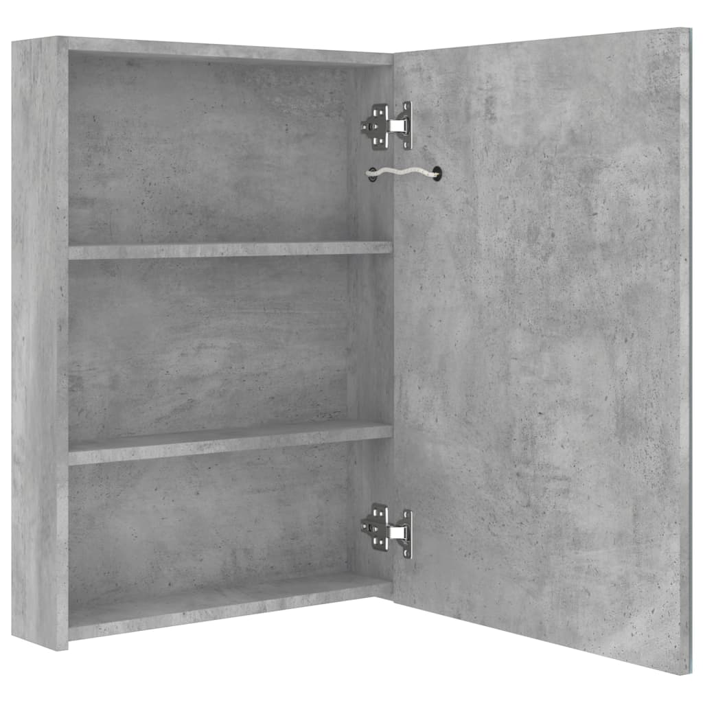 betonszürke LED-es tükrös fürdőszobaszekrény 50 x 13 x 70 cm