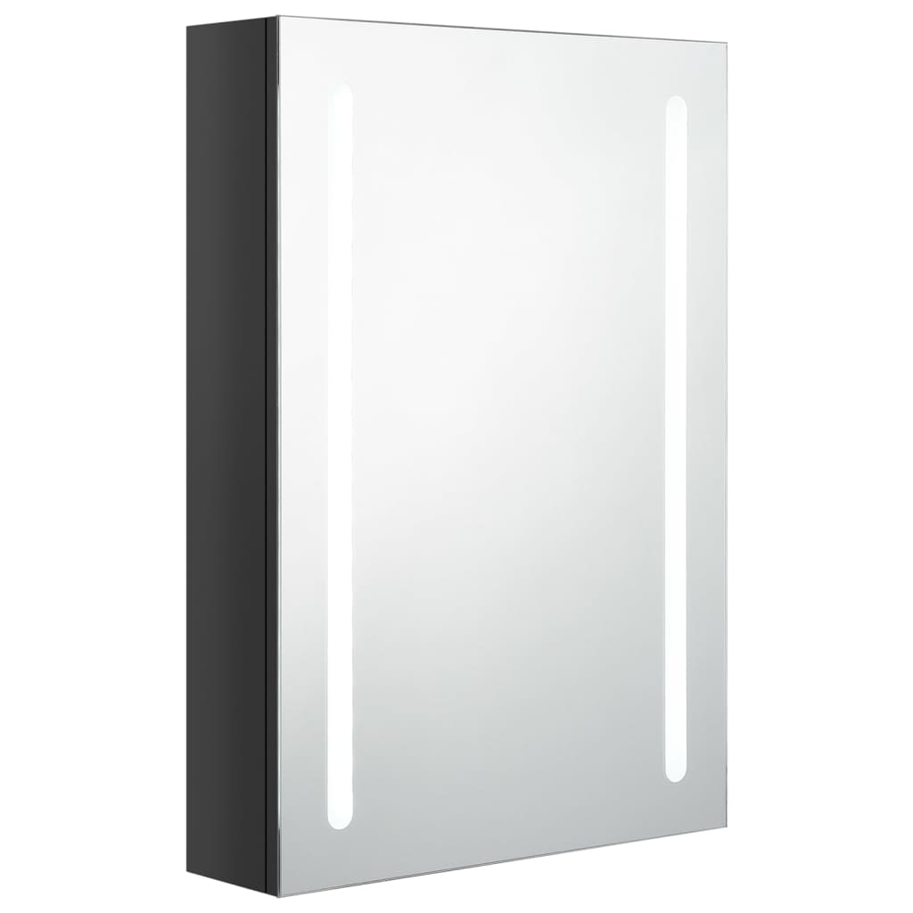 fényes fekete LED-es tükrös fürdőszobaszekrény 50 x 13 x 70 cm