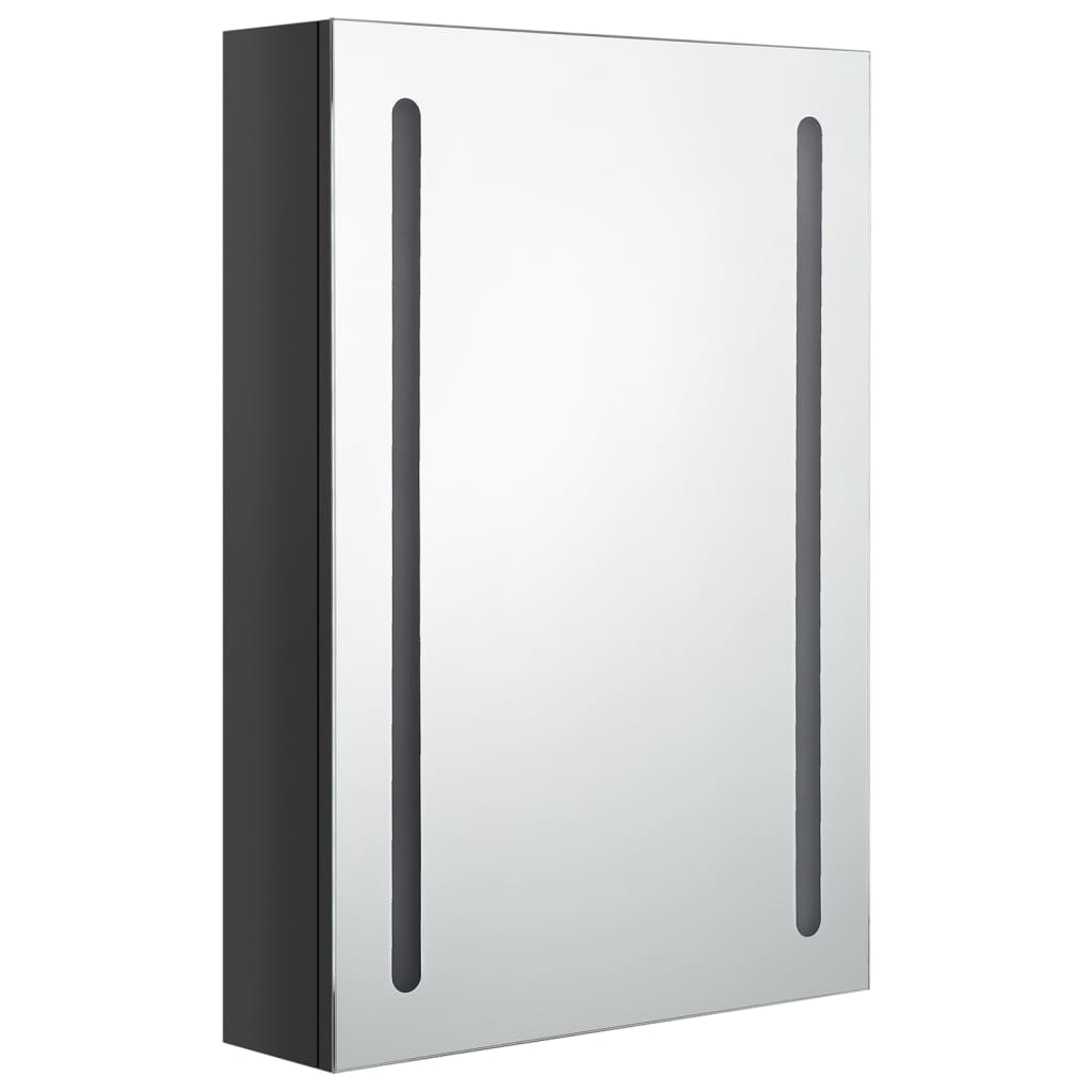 fényes fekete LED-es tükrös fürdőszobaszekrény 50 x 13 x 70 cm