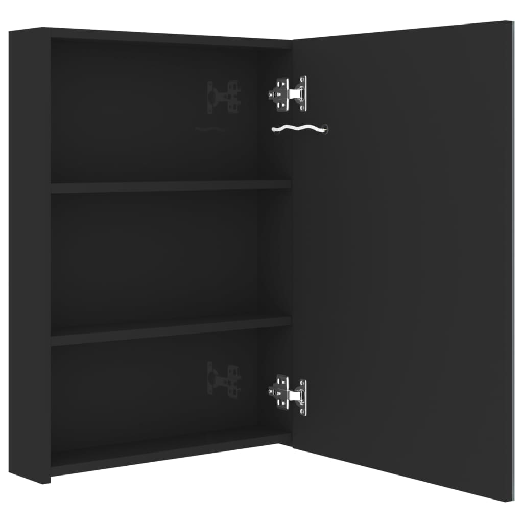 fényes fekete LED-es tükrös fürdőszobaszekrény 50 x 13 x 70 cm