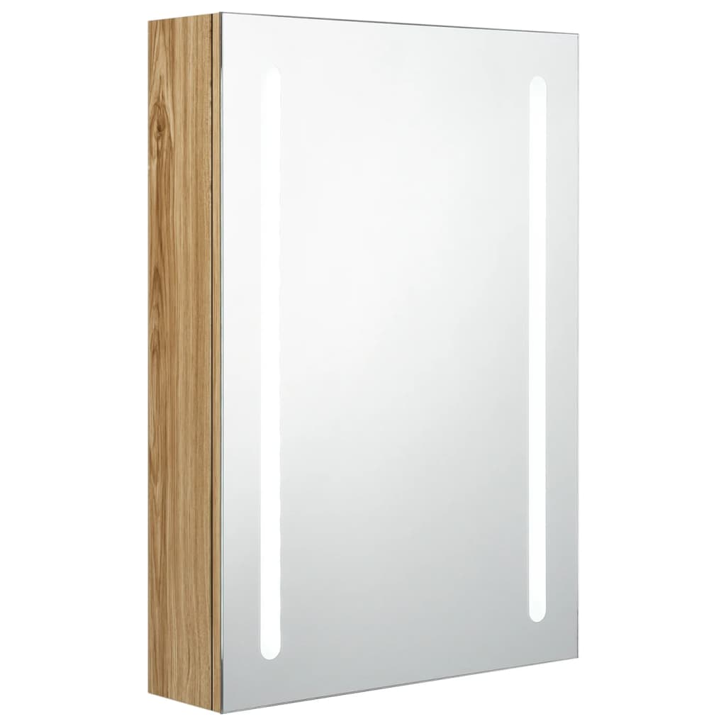 tölgyszínű LED-es tükrös fürdőszobaszekrény 50 x 13 x 70 cm