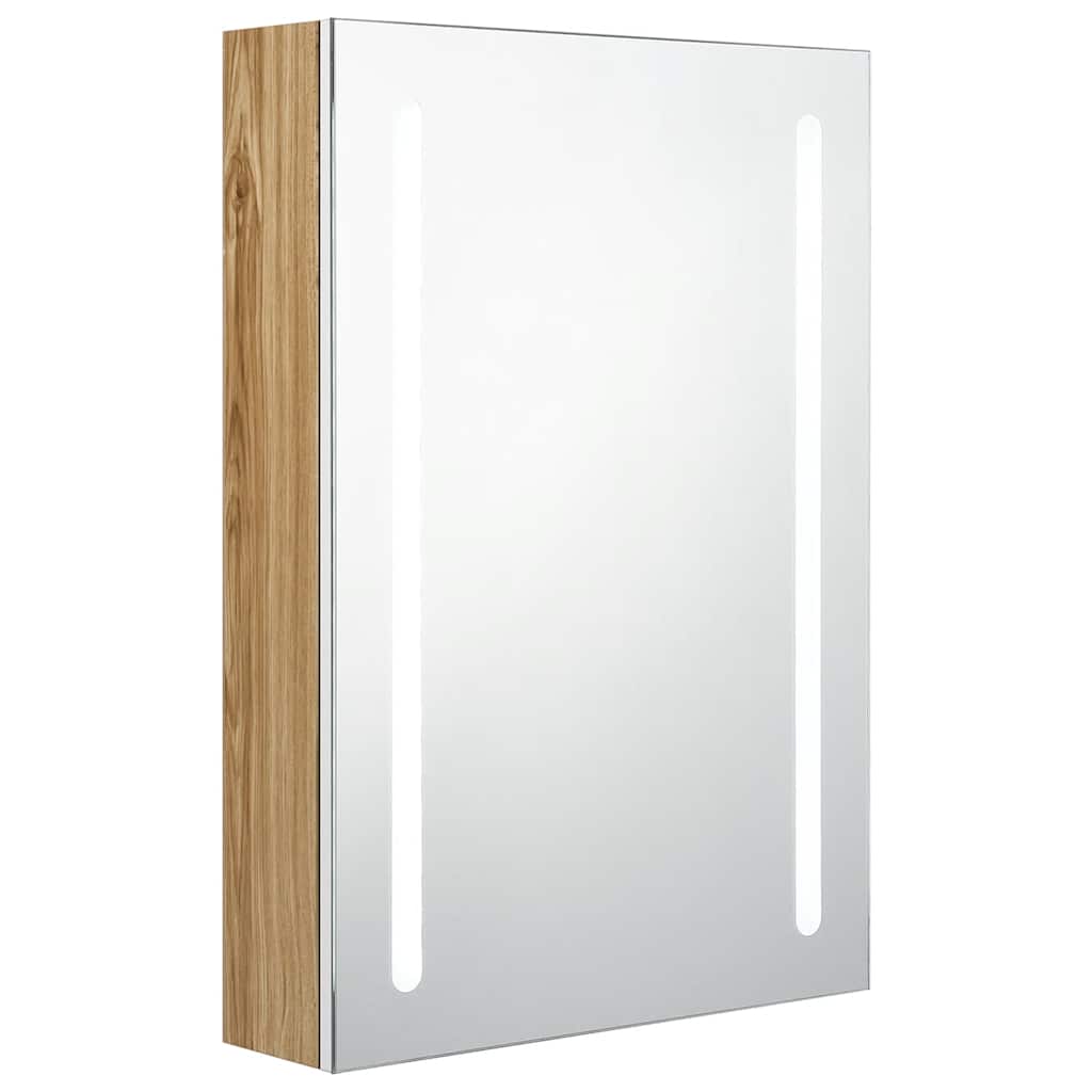 fehér-tölgyszínű LED-es tükrös fürdőszobaszekrény 50x13x70 cm
