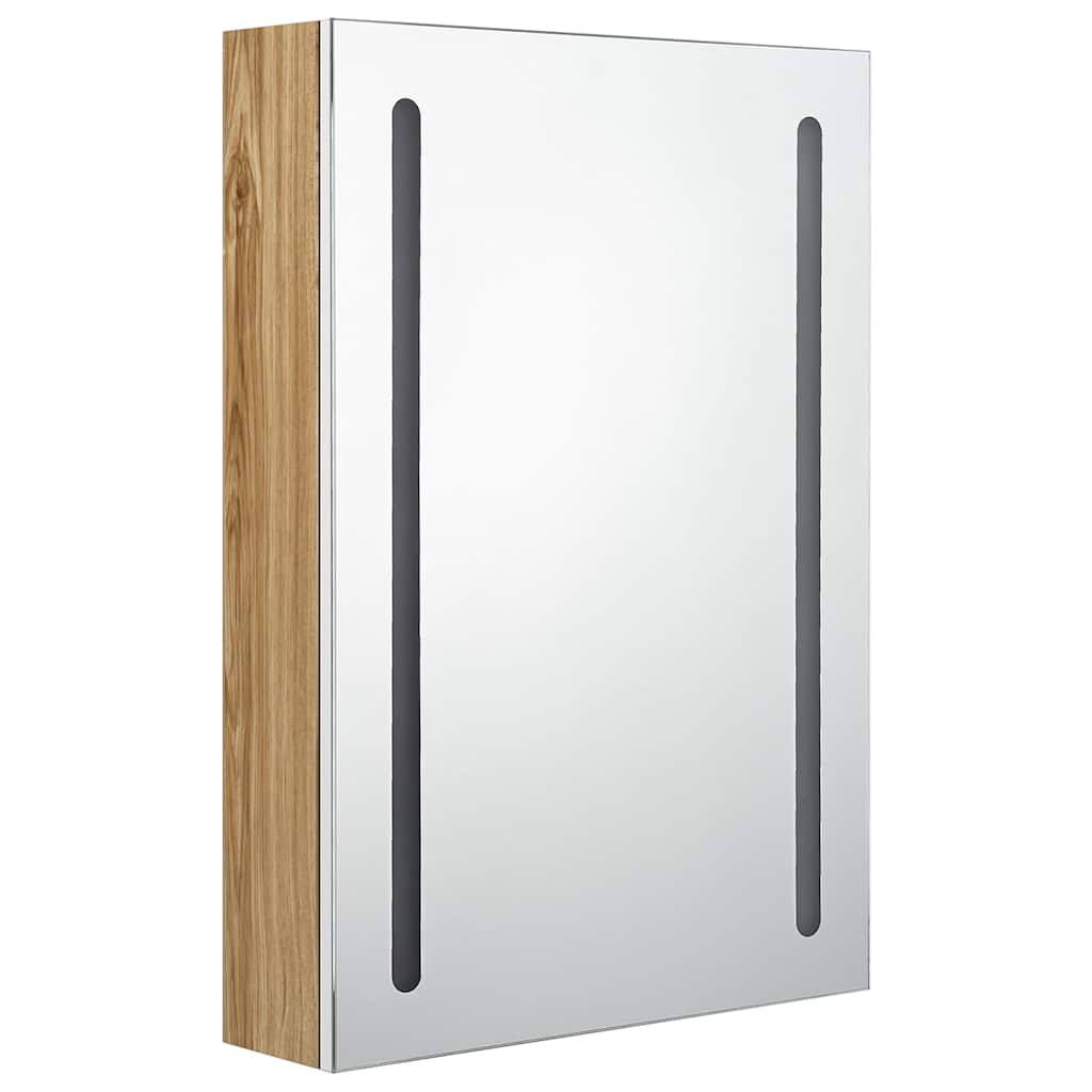 fehér-tölgyszínű LED-es tükrös fürdőszobaszekrény 50x13x70 cm