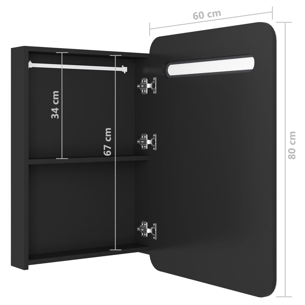 fekete LED-es tükrös fürdőszobaszekrény 60 x 11 x 80 cm