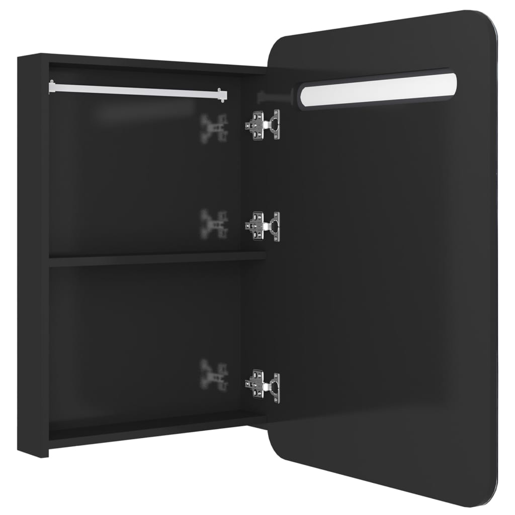 fényes fekete LED-es tükrös fürdőszobaszekrény 60 x 13 x 70 cm
