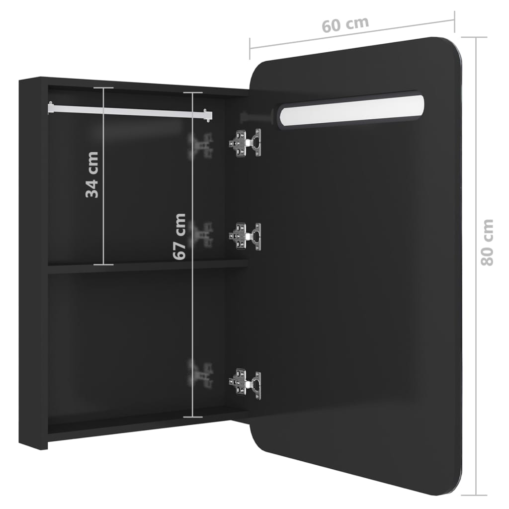 fényes fekete LED-es tükrös fürdőszobaszekrény 60 x 13 x 70 cm