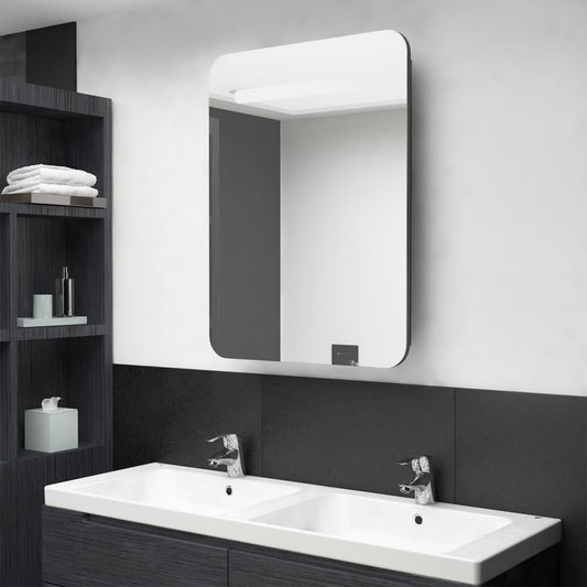szürke LED-es tükrös fürdőszobaszekrény 60 x 11 x 80 cm