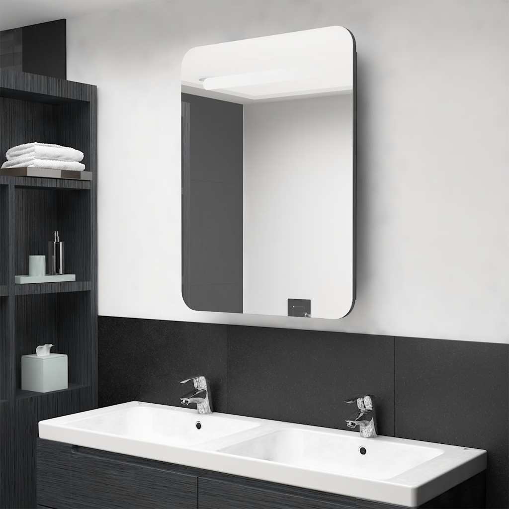 fényes szürke LED-es tükrös fürdőszobaszekrény 60 x 11 x 80 cm