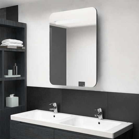 fényes szürke LED-es tükrös fürdőszobaszekrény 60 x 11 x 80 cm