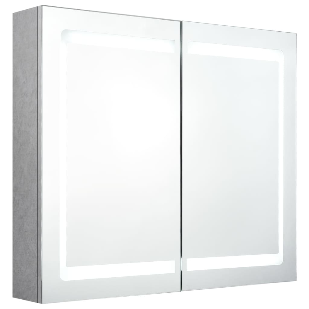 betonszürke LED-es tükrös fürdőszobaszekrény 80 x 12 x 68 cm