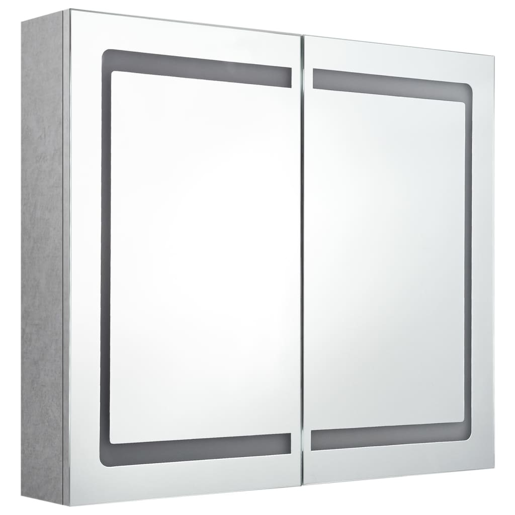 betonszürke LED-es tükrös fürdőszobaszekrény 80 x 12 x 68 cm