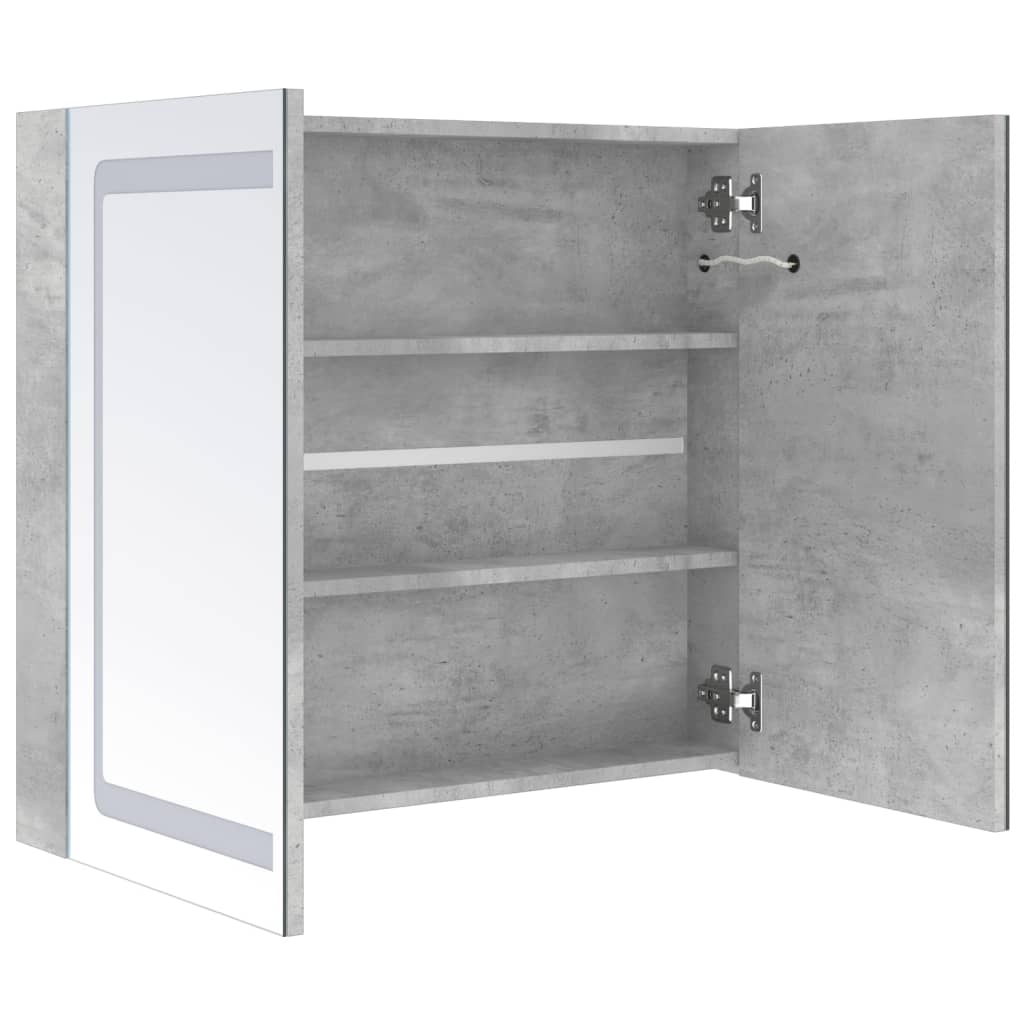 betonszürke LED-es tükrös fürdőszobaszekrény 80 x 12 x 68 cm