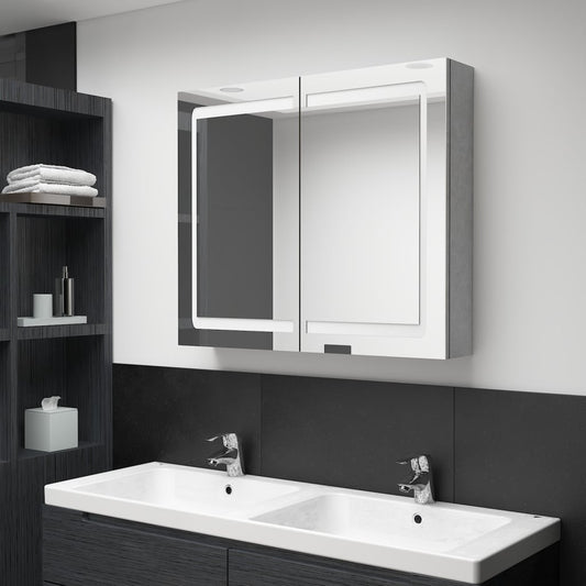 betonszürke LED-es tükrös fürdőszobaszekrény 80 x 12 x 68 cm