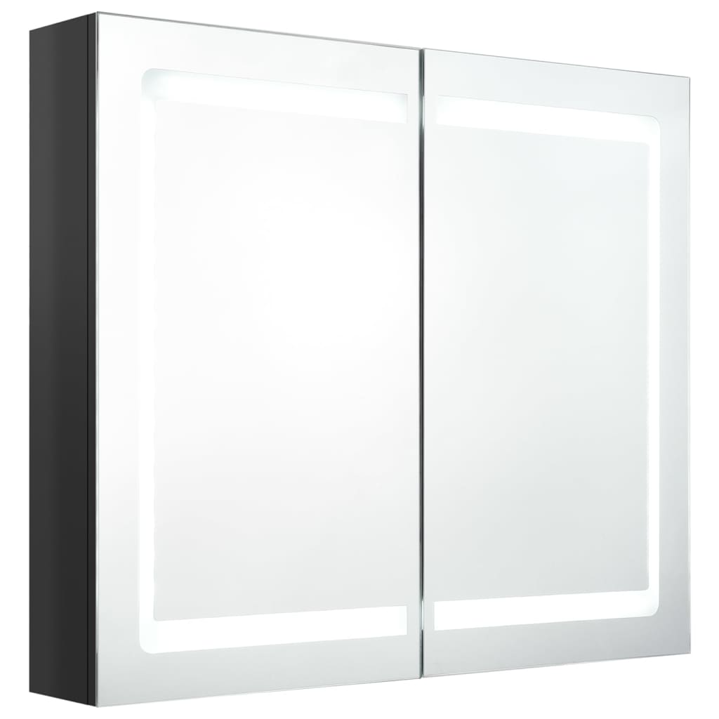 fényes fekete LED-es tükrös fürdőszobaszekrény 80 x 12 x 68 cm