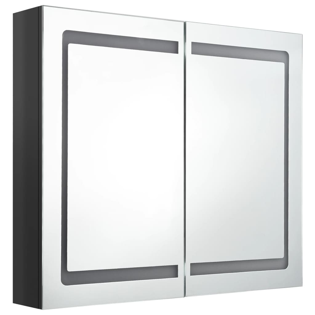fényes fekete LED-es tükrös fürdőszobaszekrény 80 x 12 x 68 cm