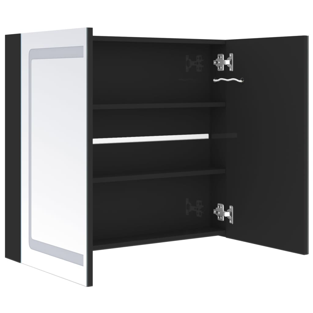 fényes fekete LED-es tükrös fürdőszobaszekrény 80 x 12 x 68 cm
