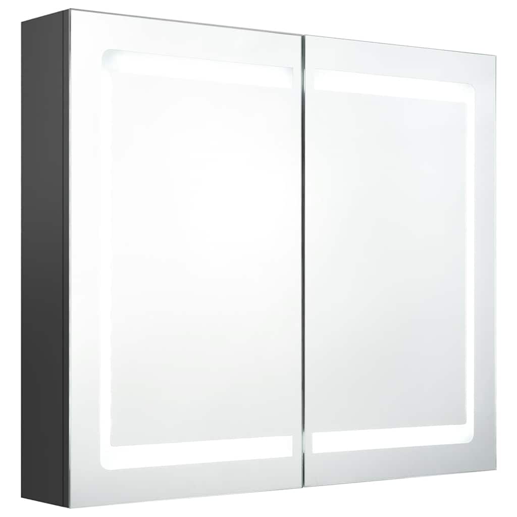 szürke LED-es tükrös fürdőszobaszekrény 80 x 12 x 68 cm