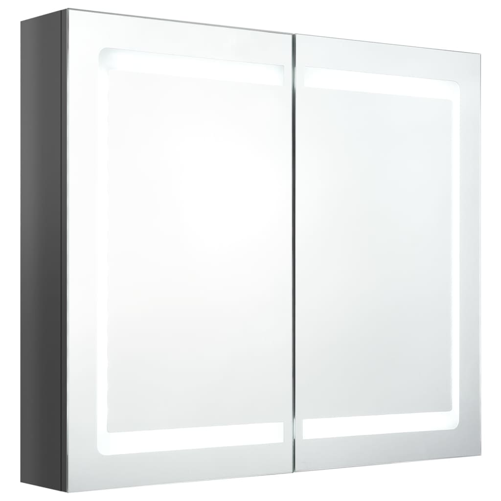 fényes szürke LED-es tükrös fürdőszobaszekrény 80 x 12 x 68 cm