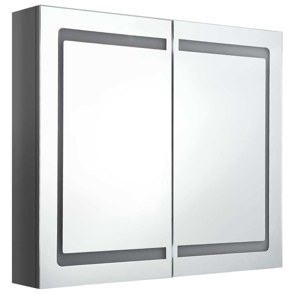 fényes szürke LED-es tükrös fürdőszobaszekrény 80 x 12 x 68 cm