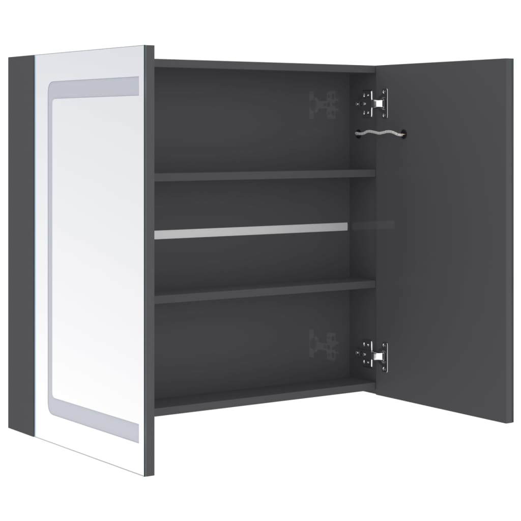 fényes szürke LED-es tükrös fürdőszobaszekrény 80 x 12 x 68 cm