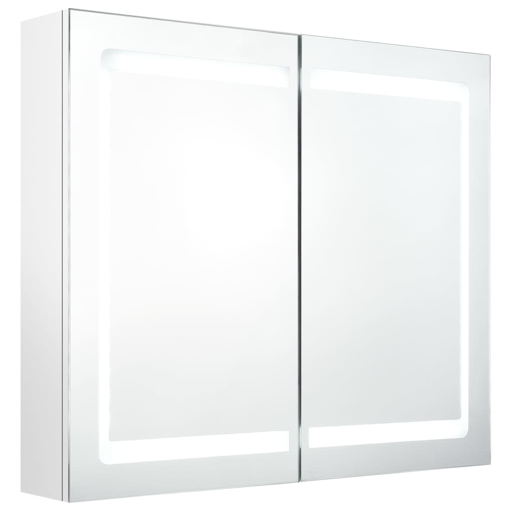 fényes fehér LED-es tükrös fürdőszobaszekrény 80 x 12 x 68 cm