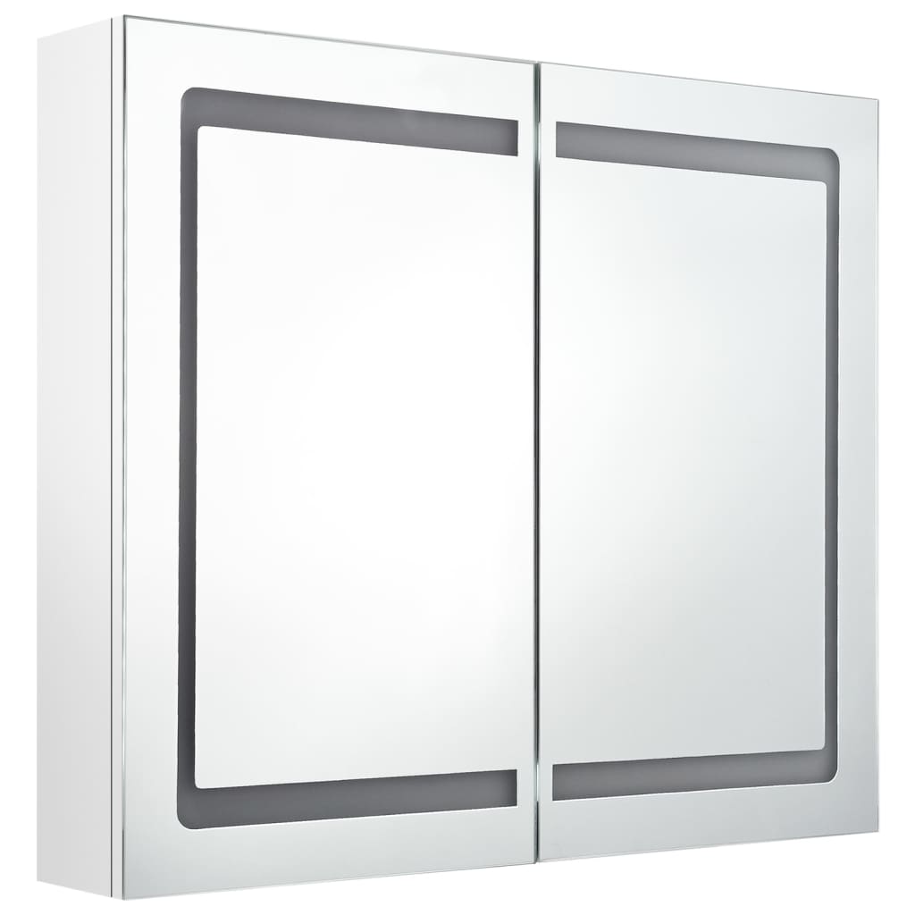 fényes fehér LED-es tükrös fürdőszobaszekrény 80 x 12 x 68 cm