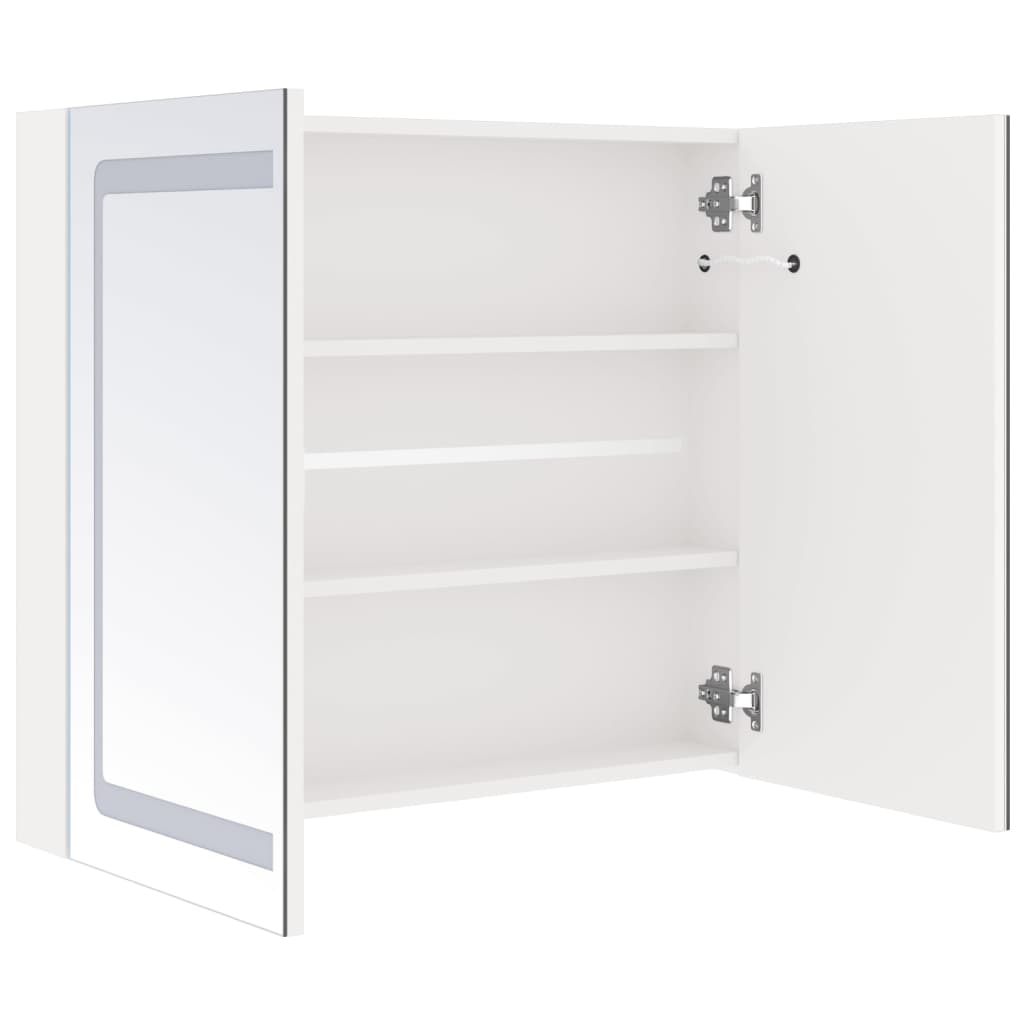 fényes fehér LED-es tükrös fürdőszobaszekrény 80 x 12 x 68 cm