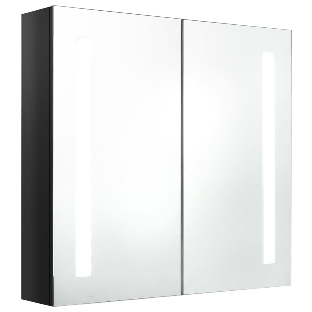 fényes fekete LED-es tükrös fürdőszobaszekrény 62 x 14 x 60 cm