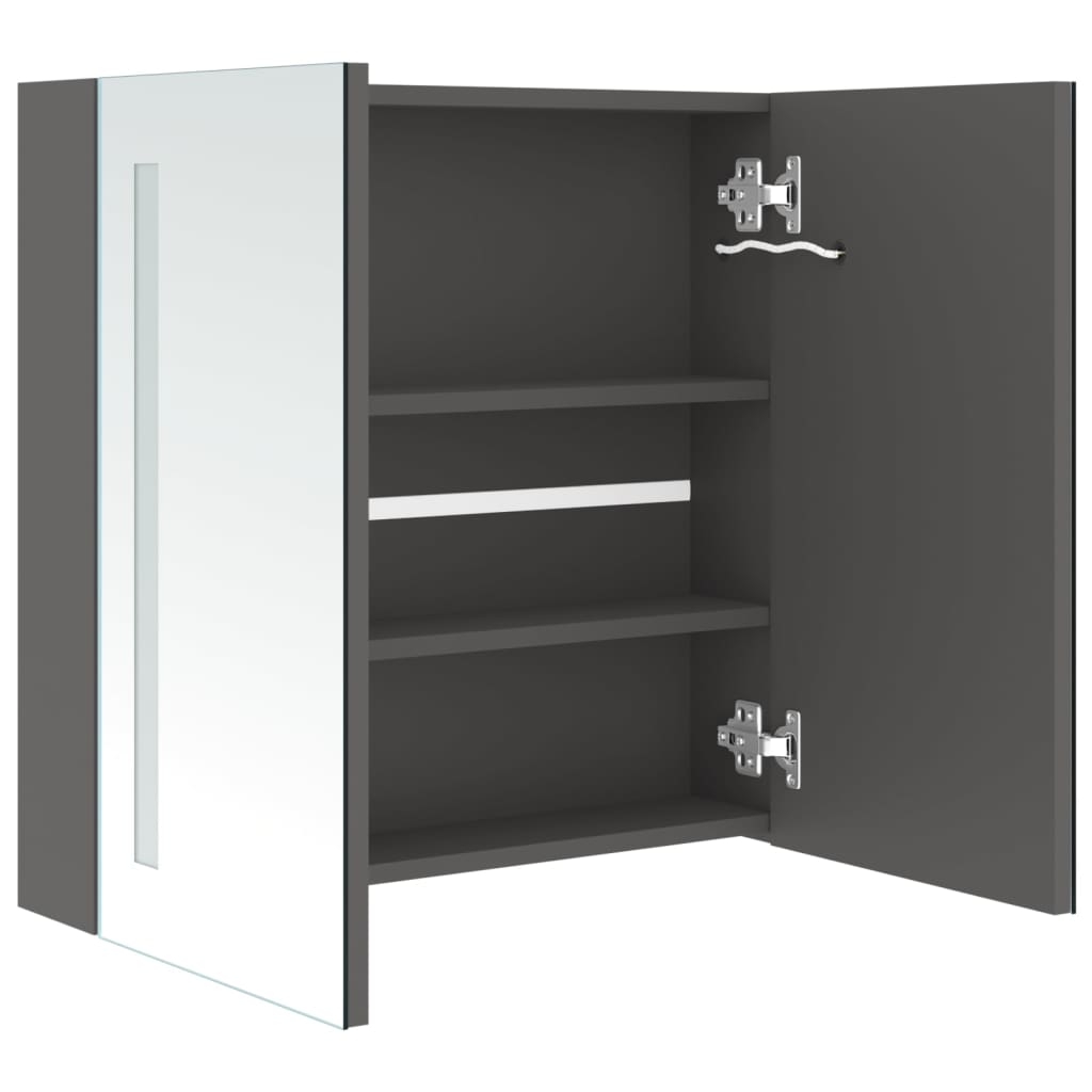 betonszürke LED-es tükrös fürdőszobaszekrény 62 x 14 x 60 cm