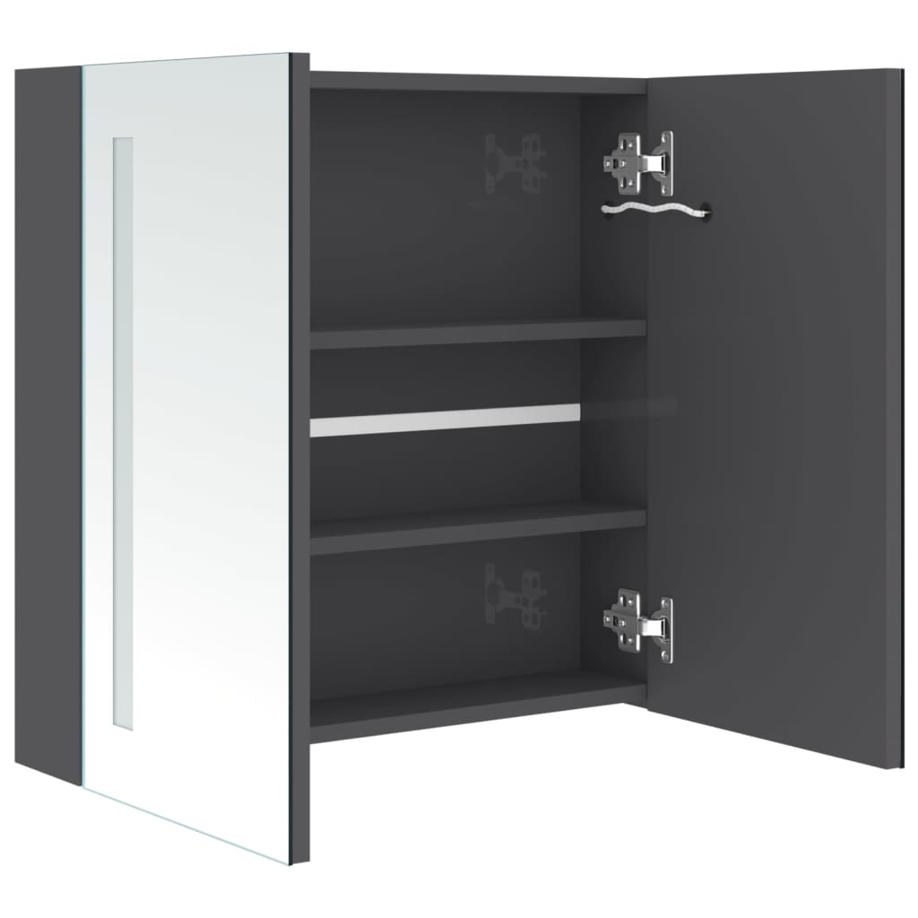 betonszürke LED-es tükrös fürdőszobaszekrény 62 x 14 x 60 cm