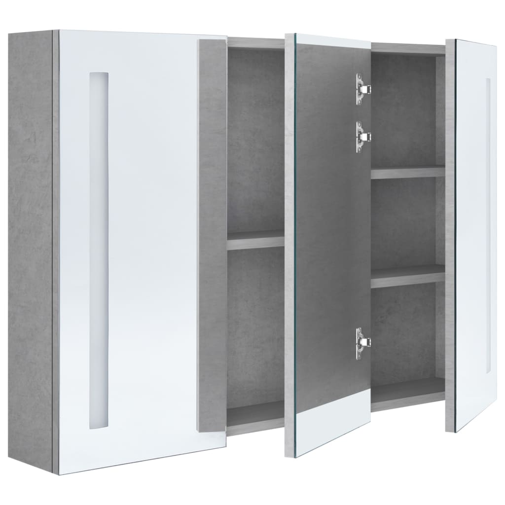 betonszürke LED-es tükrös fürdőszobaszekrény 89 x 14 x 62 cm