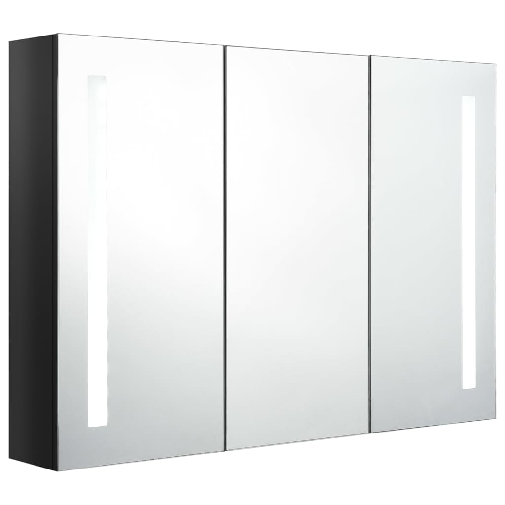 fényes fekete fürdőszobaszekrény LED világítással 89x14x62 cm