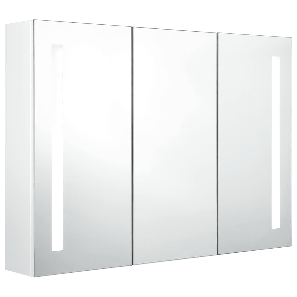 fényes fehér fürdőszobaszekrény LED világítással 89x14x62 cm