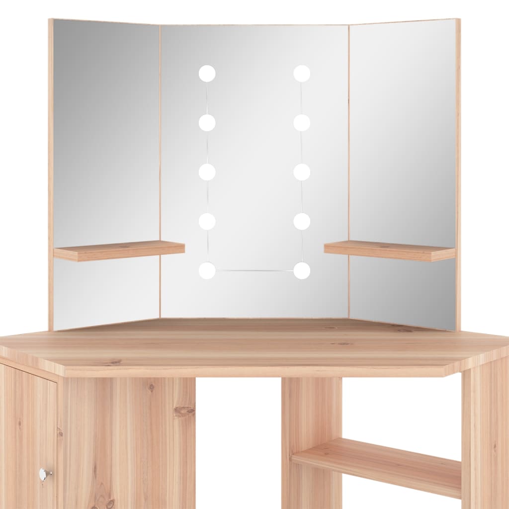 fekete sarok-fésülködőasztal LED-világítással 111x54x141,5 cm