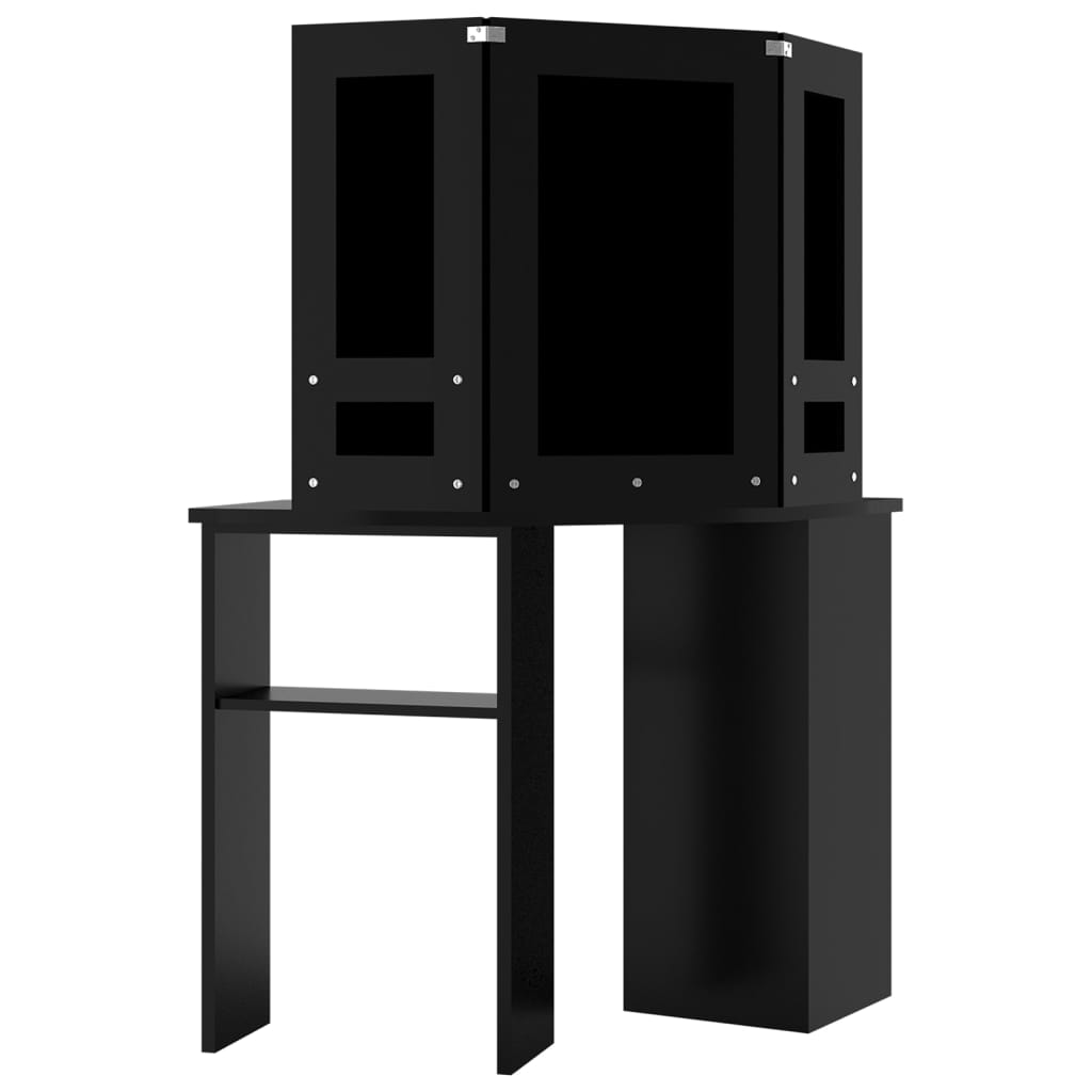 fekete sarok fésülködőasztal LED világítással 111x54x141,5 cm