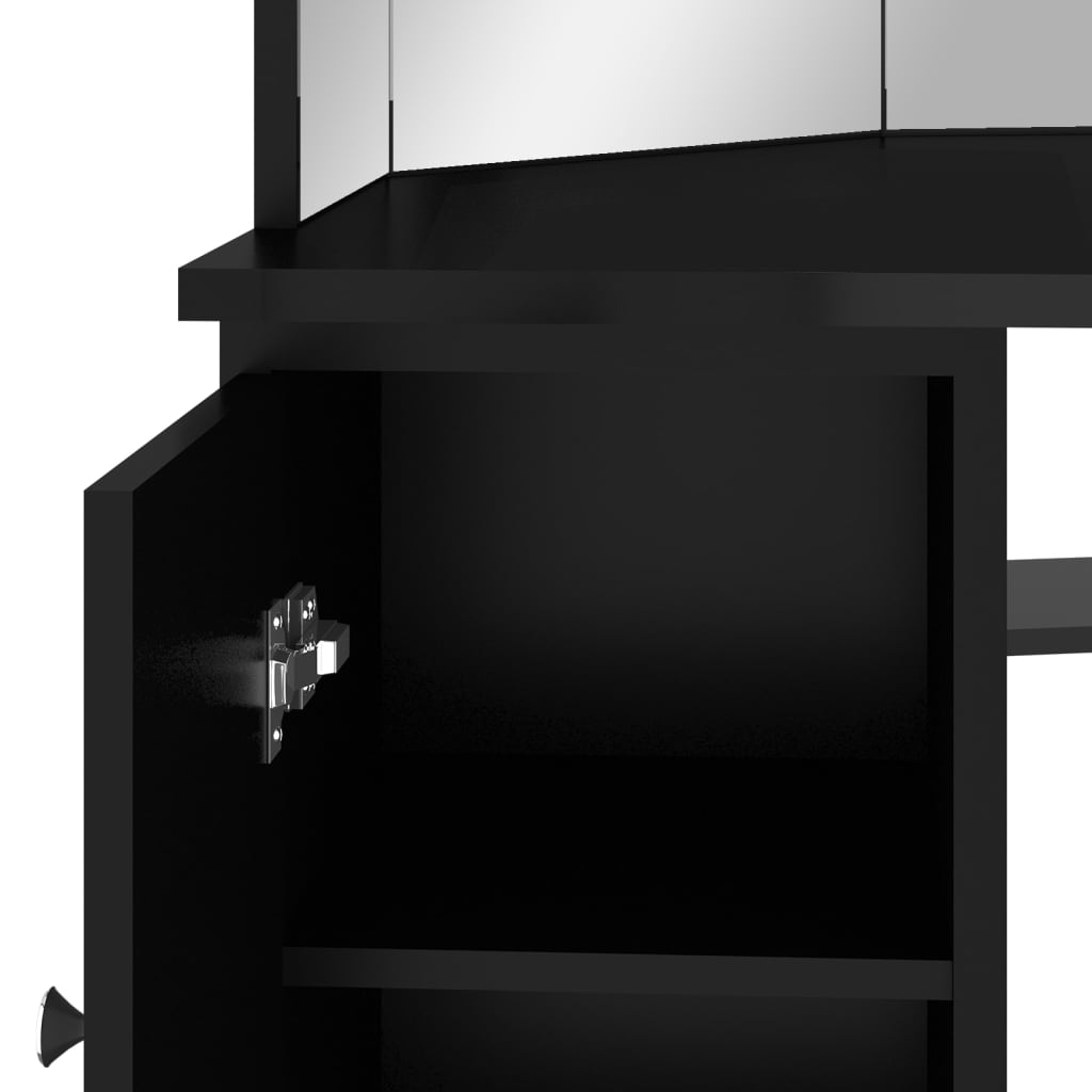 fekete sarok fésülködőasztal LED világítással 111x54x141,5 cm