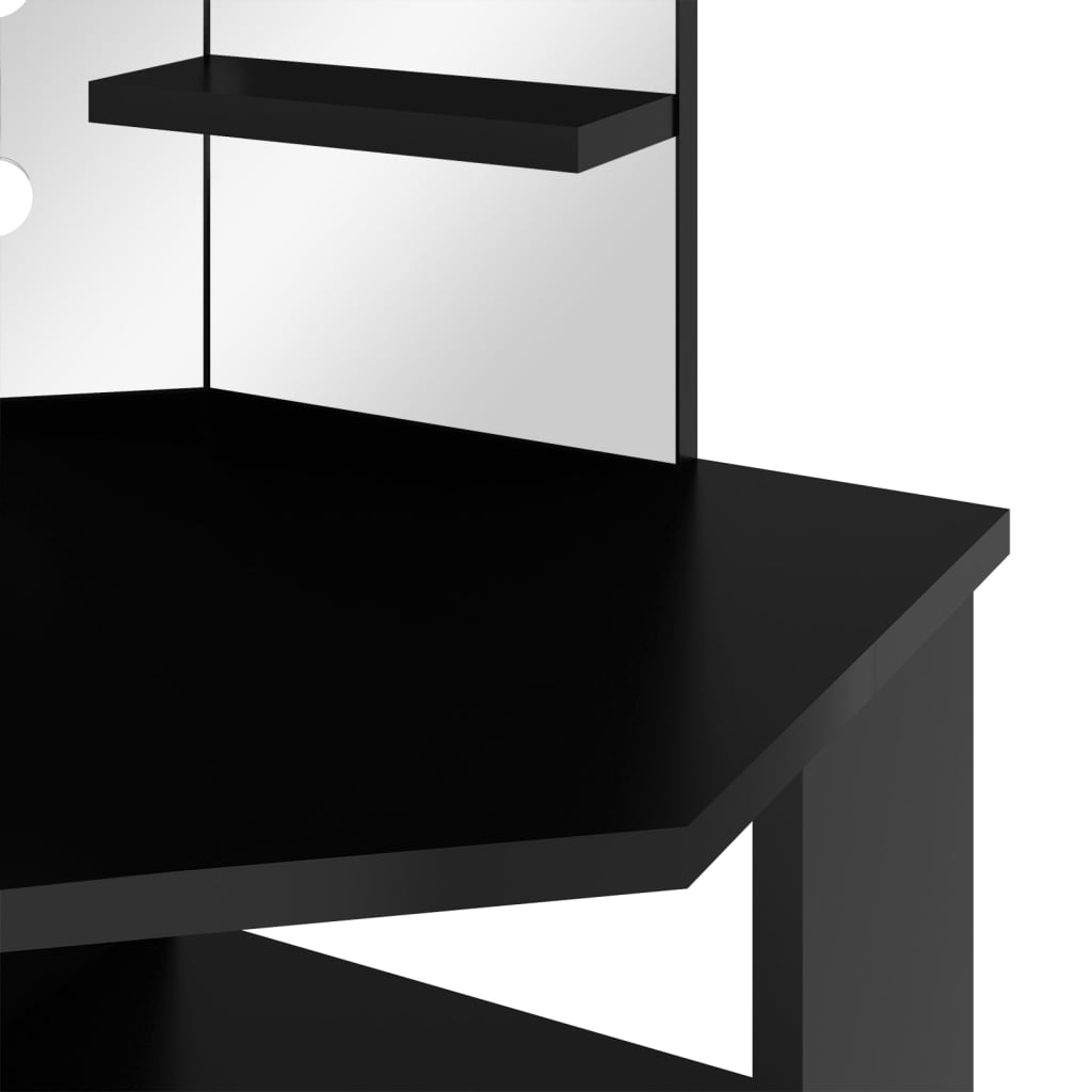 fekete sarok fésülködőasztal LED világítással 111x54x141,5 cm
