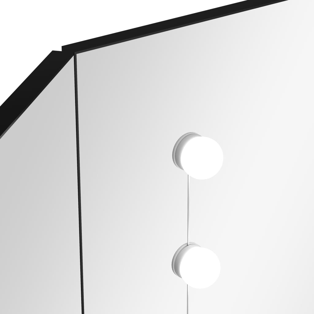 fekete sarok fésülködőasztal LED világítással 111x54x141,5 cm