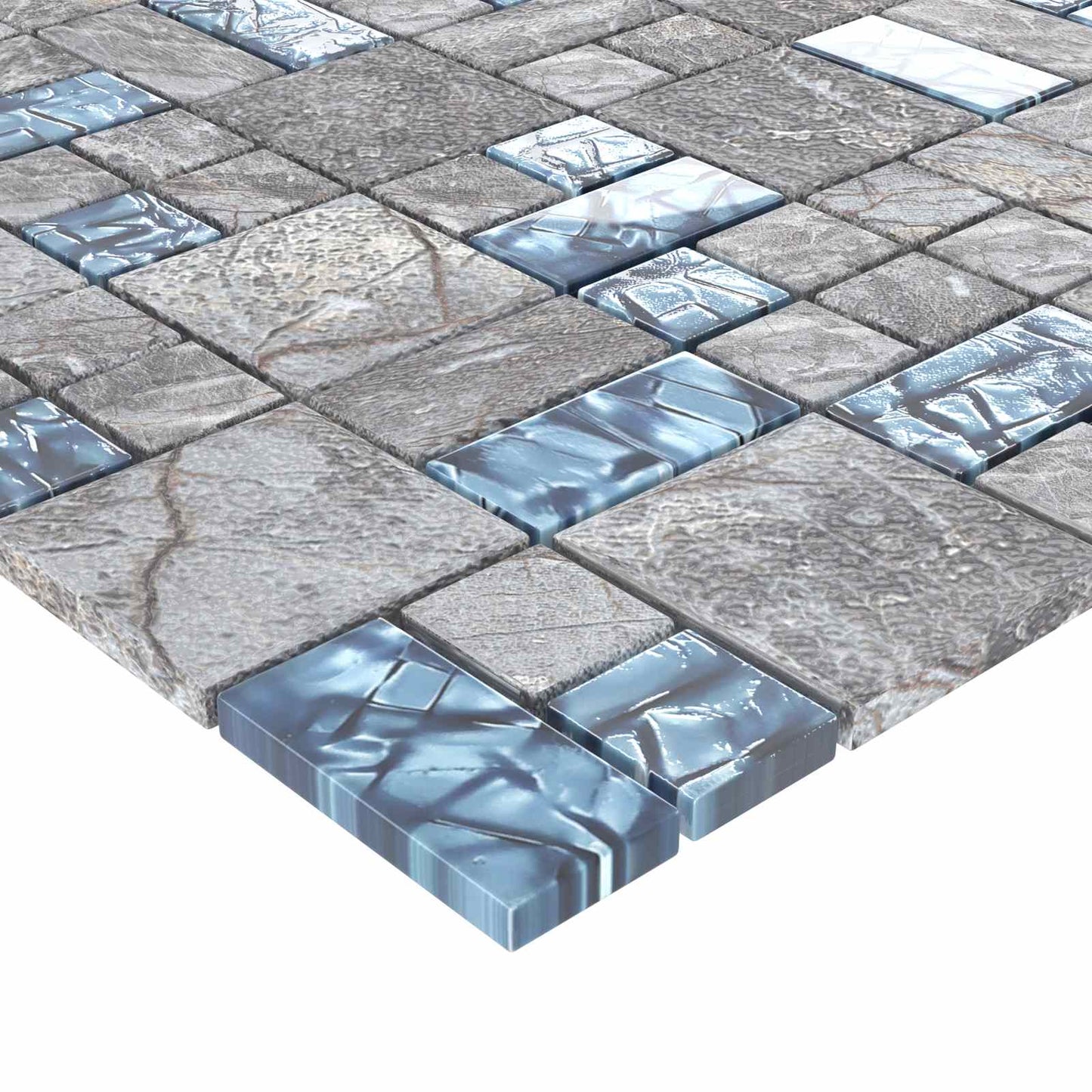 Mozaik csempe 11 pcs Szürke és Kék 50 x 50 cm Üveg